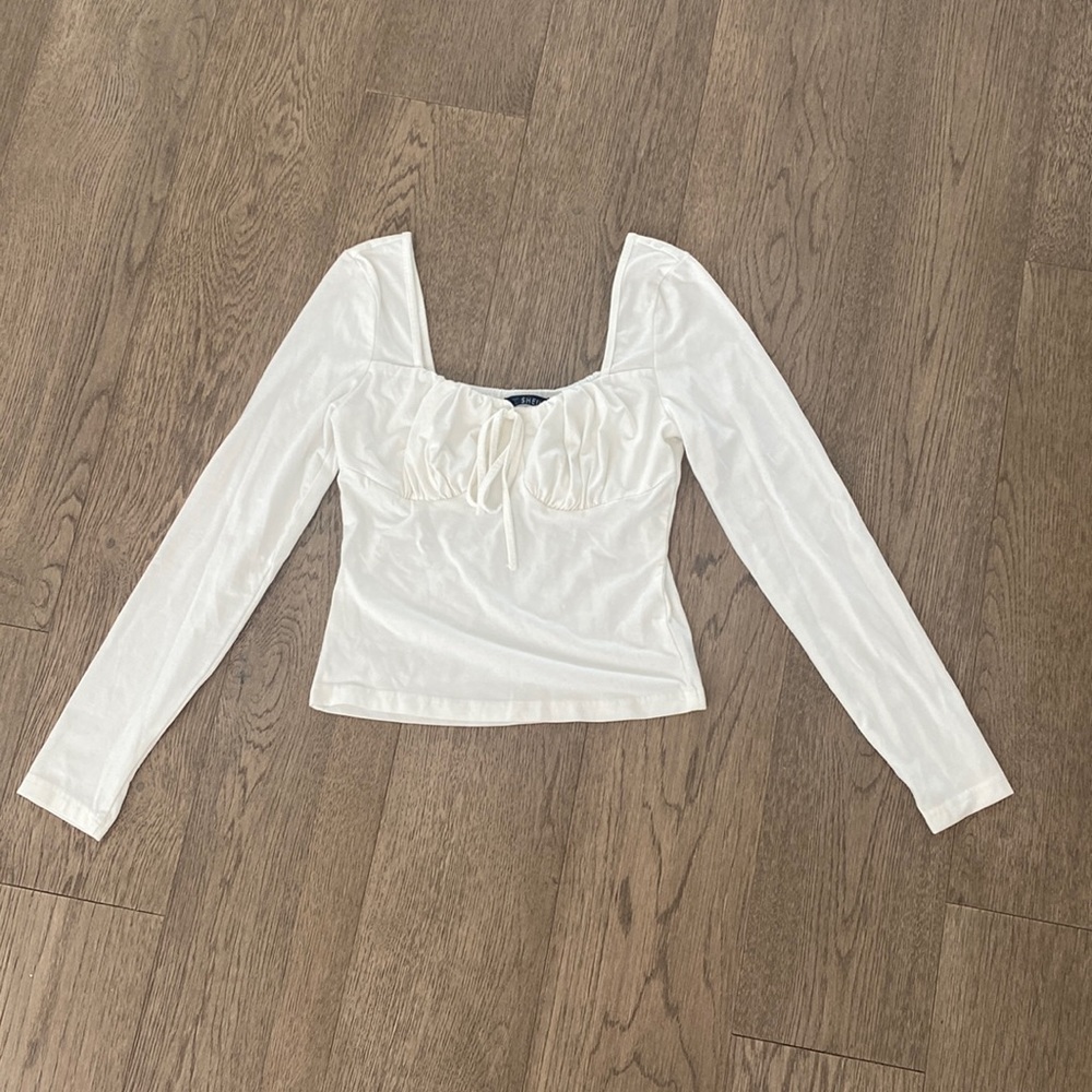 SHEIN Slub Knit Self-Tie Long Sleeve Top.